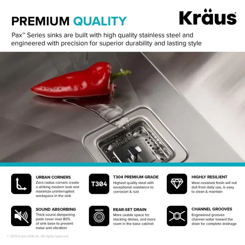 Kraus Pax Zero-Radius 24in. 18 Gauge Undermount Single Bowl Stainless Steel Laundry and Utility Sink