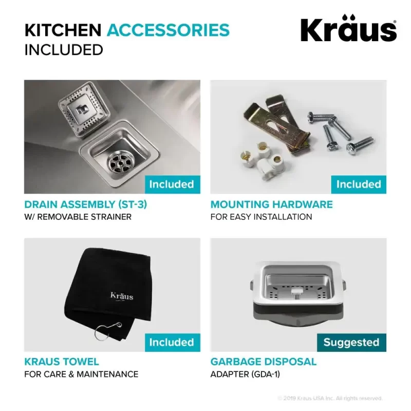 Kraus Pax Zero-Radius 24in. 18 Gauge Undermount Single Bowl Stainless Steel Laundry and Utility Sink