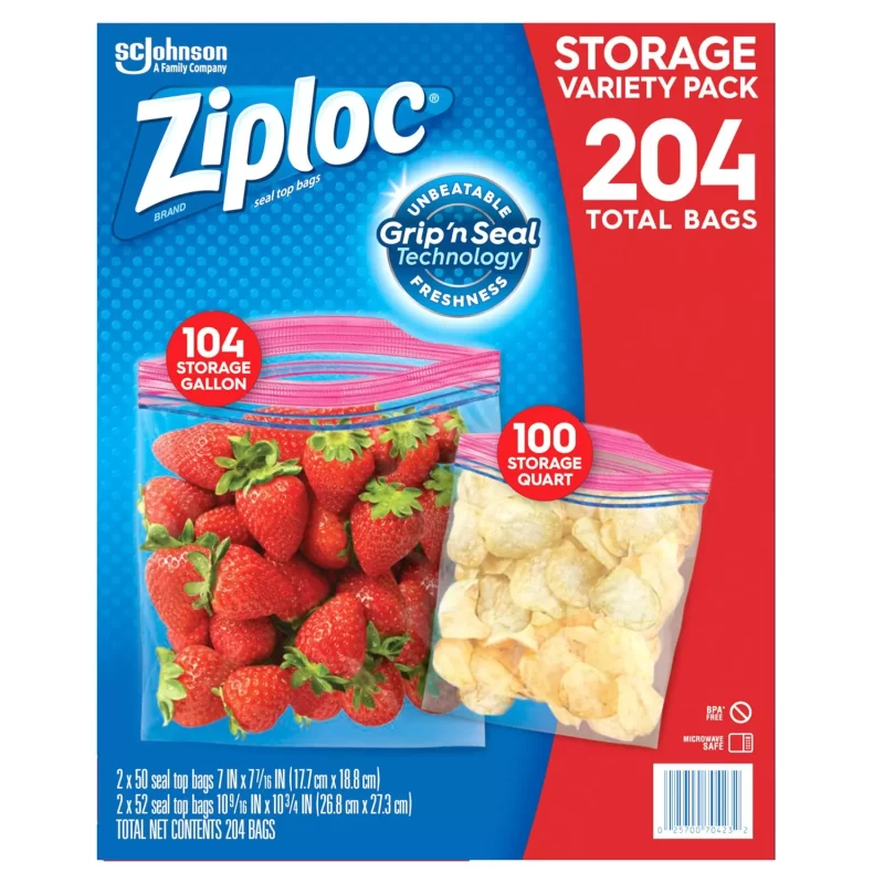 [SET OF 3] - [SET OF 3] - Ziploc Brand Storage Gallon And Storage Quart Bags With Grip 'n Seal Technology, 204 ct./pk.