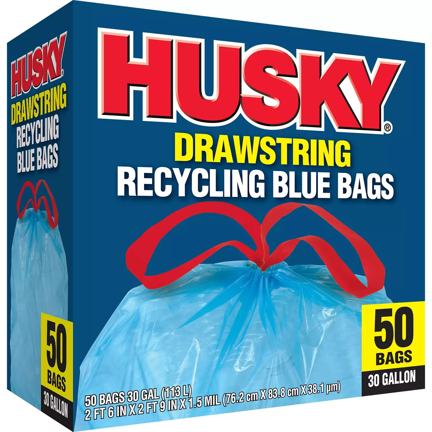 [SET OF 3] - Husky Drawsting Blue Recycling Bags (30 gal., 50 ct./pk.),