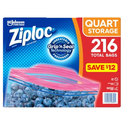 [SET OF 3] - Ziploc Storage Quart Bags With Grip 'n Seal Technology (216 ct./pk.),