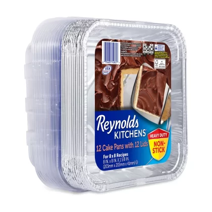 [SET OF 3] - Reynolds Kitchens Aluminum 8" x 8" Cake Pans with Lids (12 ct./pk.),