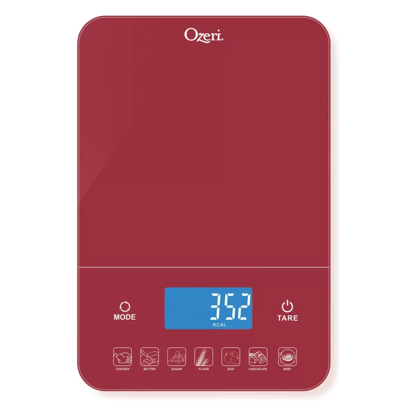 [SET OF 2] - Ozeri Touch III 22 lbs (10 kg) Digital Kitchen Scale With Calorie Counter, Tempered Glass, Red