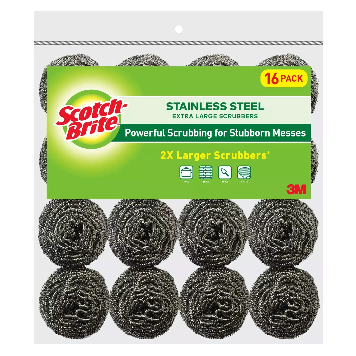 [SET OF 3] - Scotch-Brite 2x Larger Stainless Steel Scrubbers Club Pack, 16 Scrubbers Per Pack,