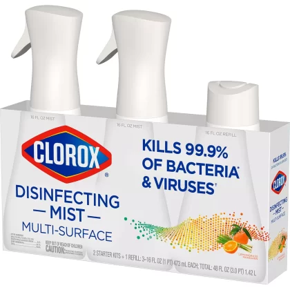 [SET OF 3] - Clorox Disinfecting Mist Lemongrass Mandarin (2 x 16 fl. oz. And 16 fl. oz. Refill Per Pack),