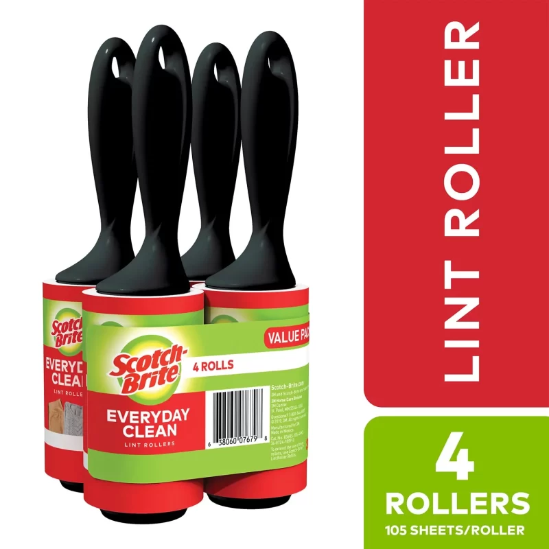 Scotch-Brite Lint Roller Club Pack, 4 Rollers/Pack, 105 Sheets/Roller, Pack Of 3