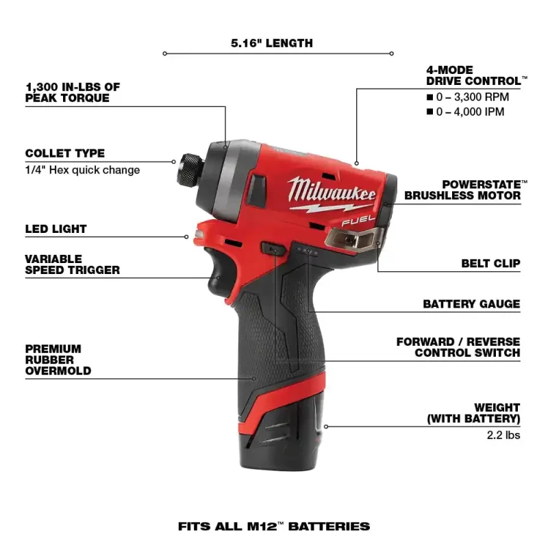 Milwaukee M12 FUEL 12-Volt Li-Ion Brushless Cordless Hammer Drill And Impact Driver Combo Kit (2-Tool)w/ M12 3/8 in. Ratchet