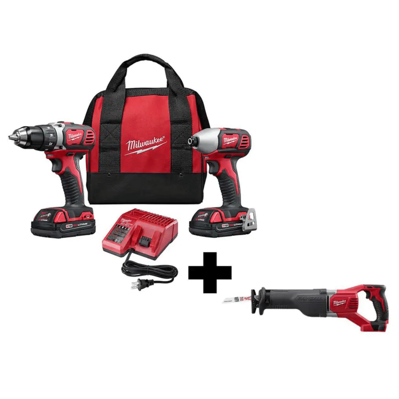 Milwaukee M18 18-Volt Lithium-Ion Cordless Drill Driver/Impact Driver Combo Kit (2-Tool) w/ Reciprocating Saw (2691-22-2621-20)