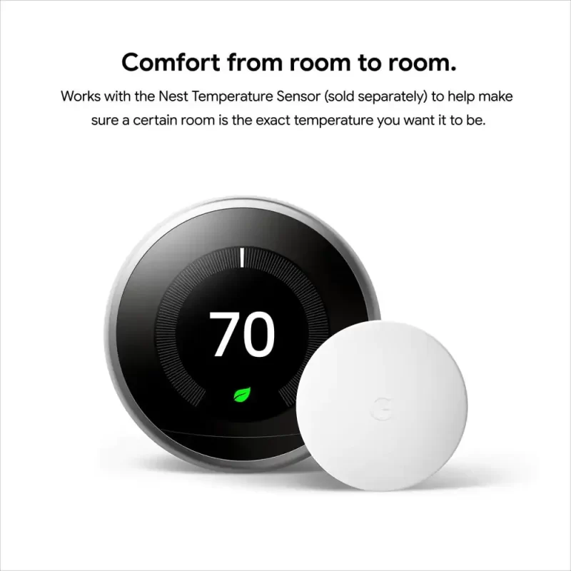 Google Nest Learning Thermostat - Smart Wi-Fi Thermostat Stainless Steel And Nest Temperature Sensor 2 Pack