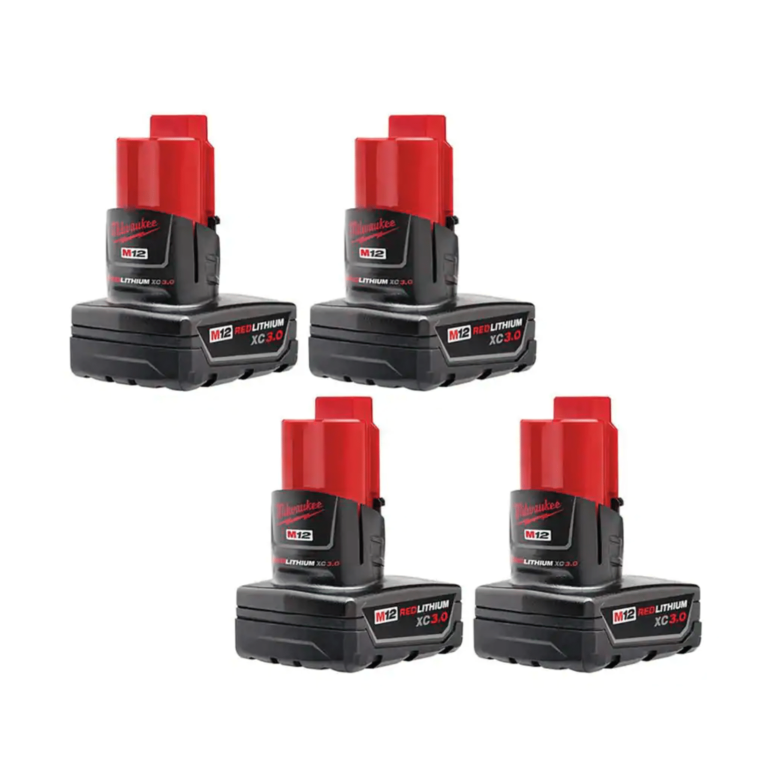 Milwaukee M12 12-Volt Lithium-Ion XC Extended Capacity 3.0 Ah Battery Pack, 4-Pack (48-11-2412-48-11-2412)