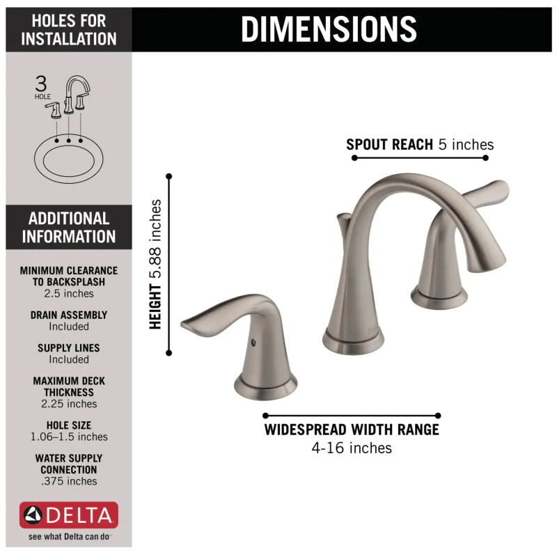 Delta Lahara 8 in. Widespread 2-Handle Bathroom Faucet with Metal Drain Assembly in Stainless