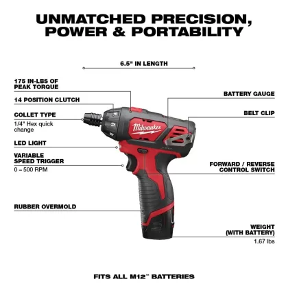 Milwaukee M12 12-Volt Lithium-Ion Cordless 1/4 in. Hex Screwdriver And 1/4 in. Ratchet Combo Kit (2-Tool)