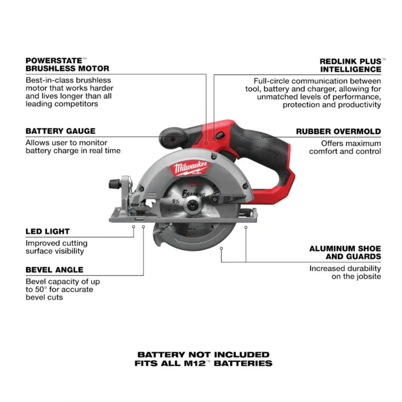 Milwaukee M12 Fuel 12-Volt Lithium-Ion Brushless Cordless 5-3/8 in. Circular Saw (Tool-Only) w/ 16T Carbide-Tipped Metal Saw Blade (2530-20)