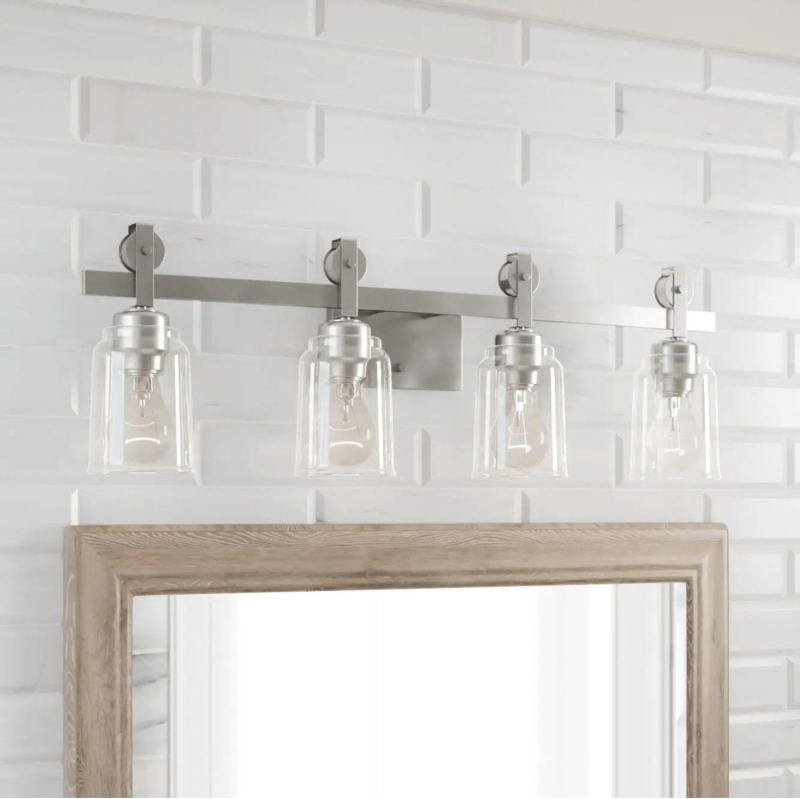 Home Decorators Collection Knollwood 4-Light Brushed Nickel Vanity Light with Clear Glass Shades