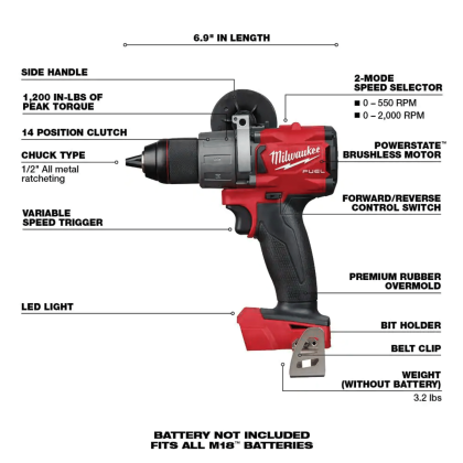 Milwaukee M18 FUEL 18-Volt Lithium-Ion Brushless Cordless 1/2 in. Drill/Driver (Tool-Only), 2803-20