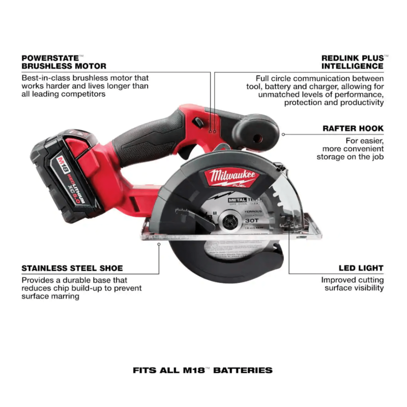 Milwaukee M18 Fuel 18-Volt Lithium-Ion Brushless Cordless Metal Cutting 5-3/8 in. Circular Saw (Tool-Only) w/ Metal Saw Blade (2782-20)