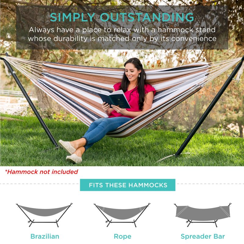 Best Choice Products 9 ft Portable Heavy-Duty Steel Hammock Stand w/ Built-In Wheel, Case, Weather-Resistant Finish