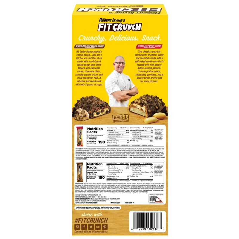 [SET OF 2] - Chef Robert Irvine's Fitcrunch High Protein Bars, Variety Pack (1.62 oz., 18 ct./pk.)