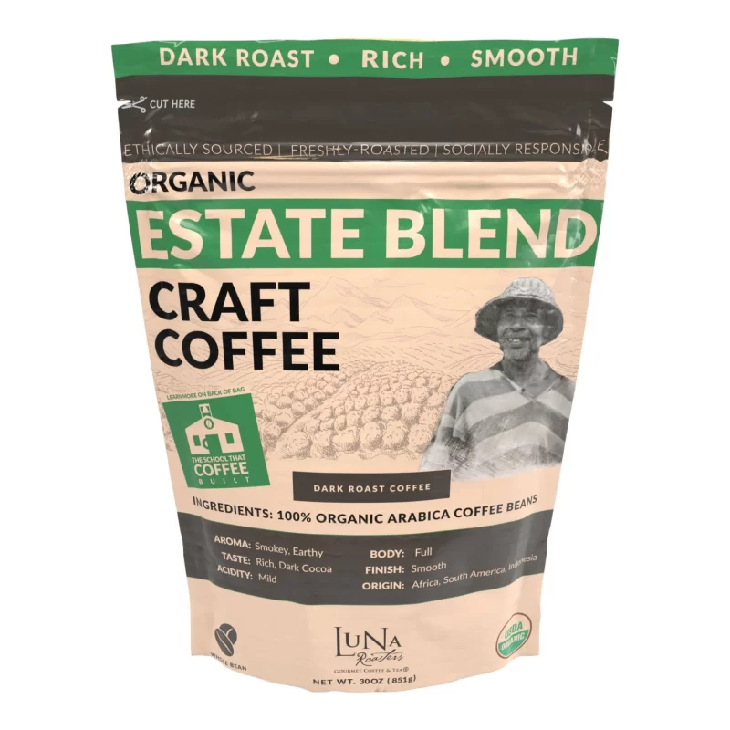 [SET OF 2] - Luna Roasters Organic Estate Blend Craft Whole Bean Coffee, Dark Roast (30 oz.)