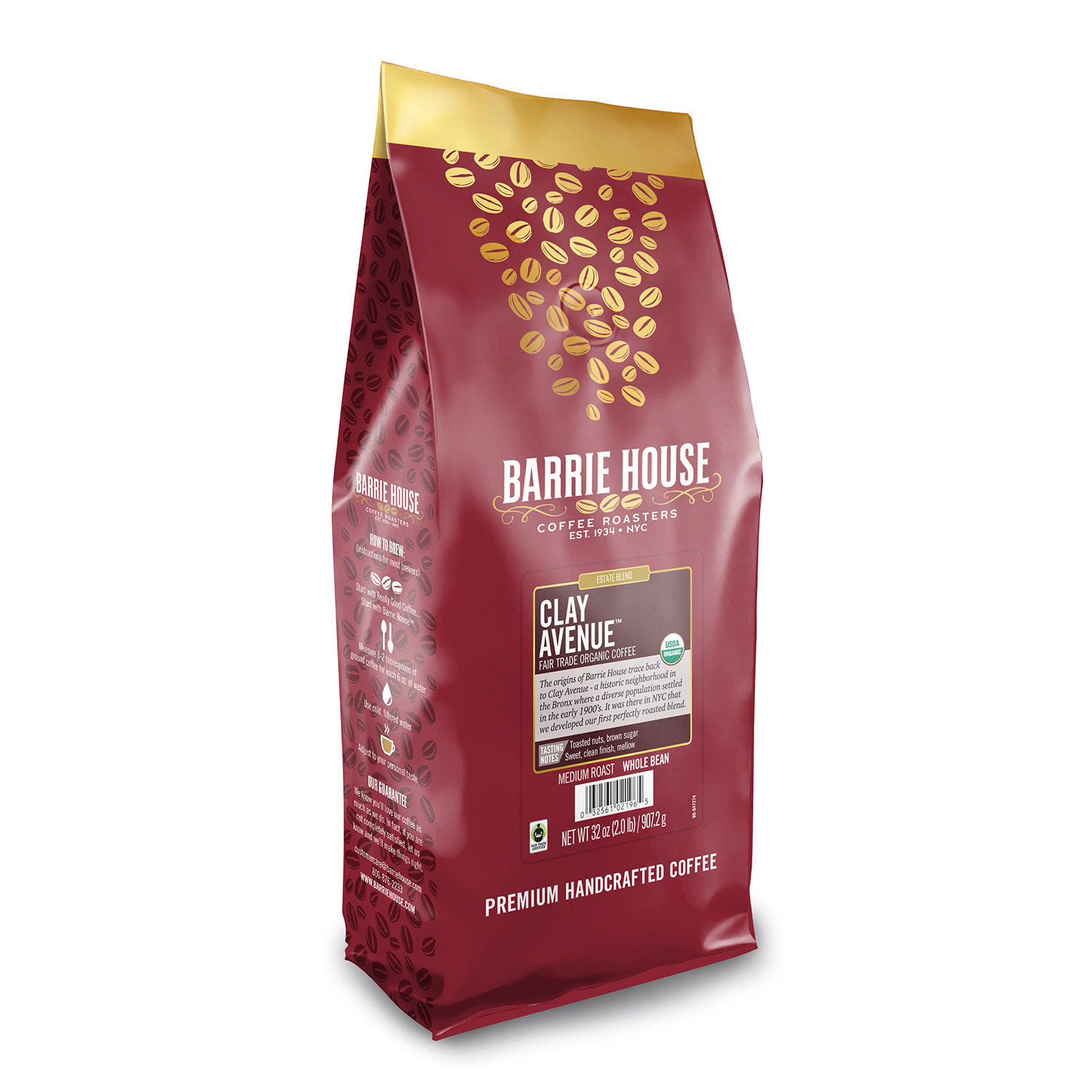 [SET OF 3] - Barrie House Fair Trade Organic Whole Bean Coffee, Clay Avenue (32 oz.),
