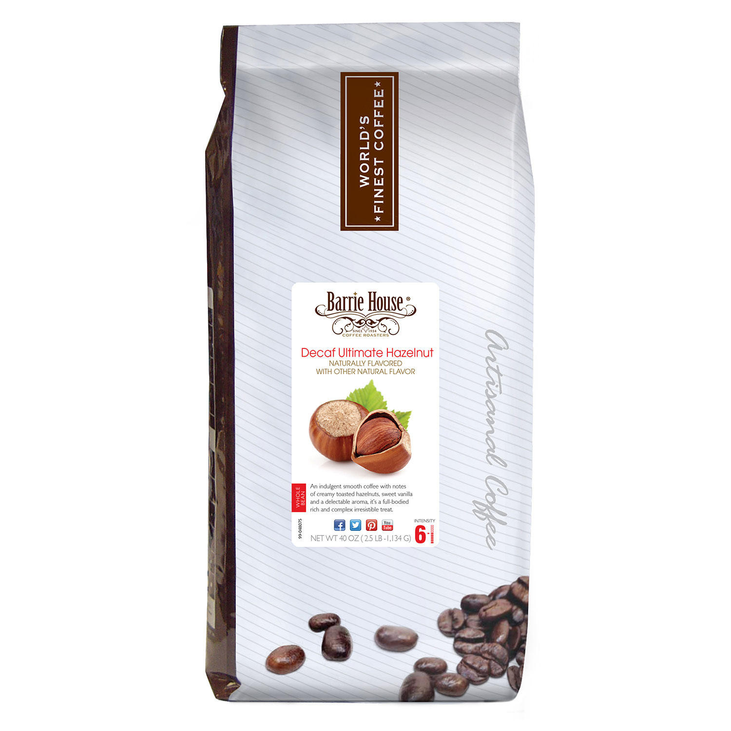 [SET OF 3] - Barrie House Whole Bean Coffee, Decaf Hazelnut (40 oz./pk.),