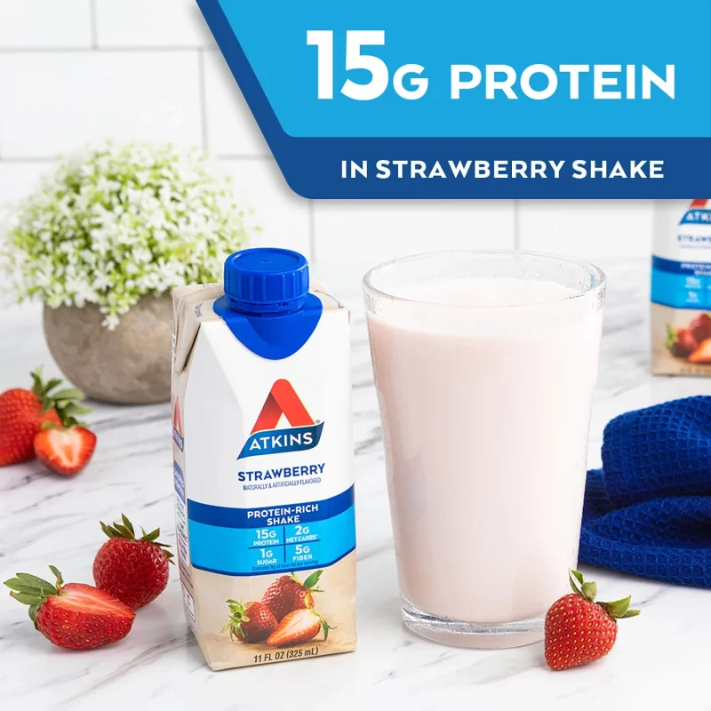 [SET OF 2] - Atkins Gluten Free Protein-Rich Shake, Strawberry, Keto-Friendly (15 ct./pk.)