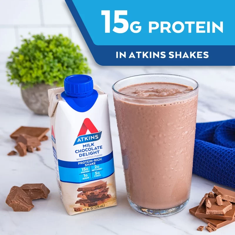 [SET OF 2] - Atkins Gluten Free Protein-Rich Shake, Milk Chocolate Delight, Keto Friendly (15 ct./pk.)