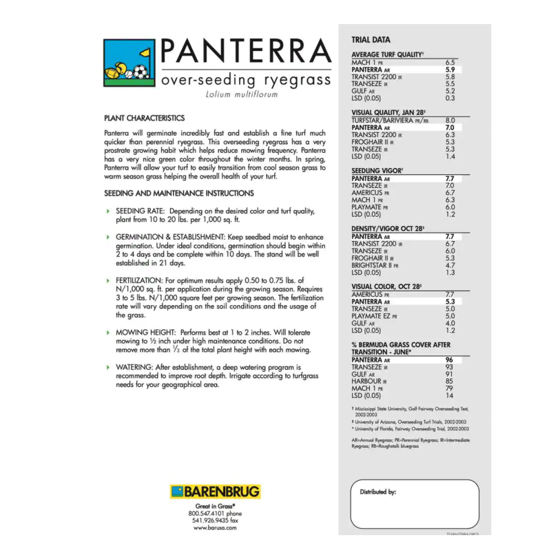 Barenbrug 50 lb. Panterra V OverSeeding Rye Grass Seed