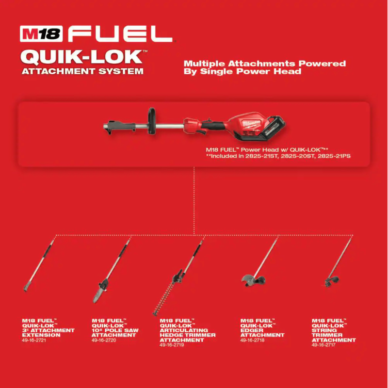 Milwaukee M18 FUEL QUIK-LOK 10 in. Pole Saw Attachment ,Tool-Only, 49-16-2720