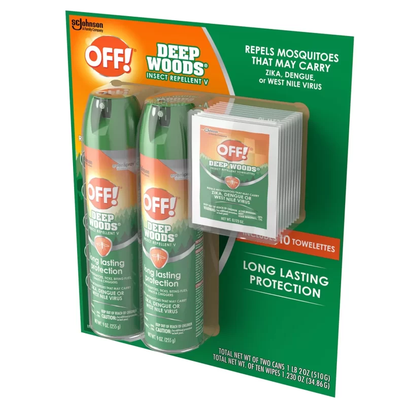 [SET OF 2] - OFF! Deep Woods Insect Repellent, 2 x 9 oz Aerosol Sprays + 10 Deep Woods OFF! Towelettes/Pack