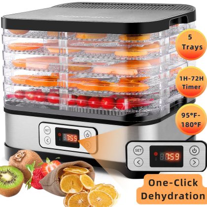 Tooluck Electric Food Dehydrator Machine, 250W Power, Timer and Temperature Settings, 5 Drying Trays