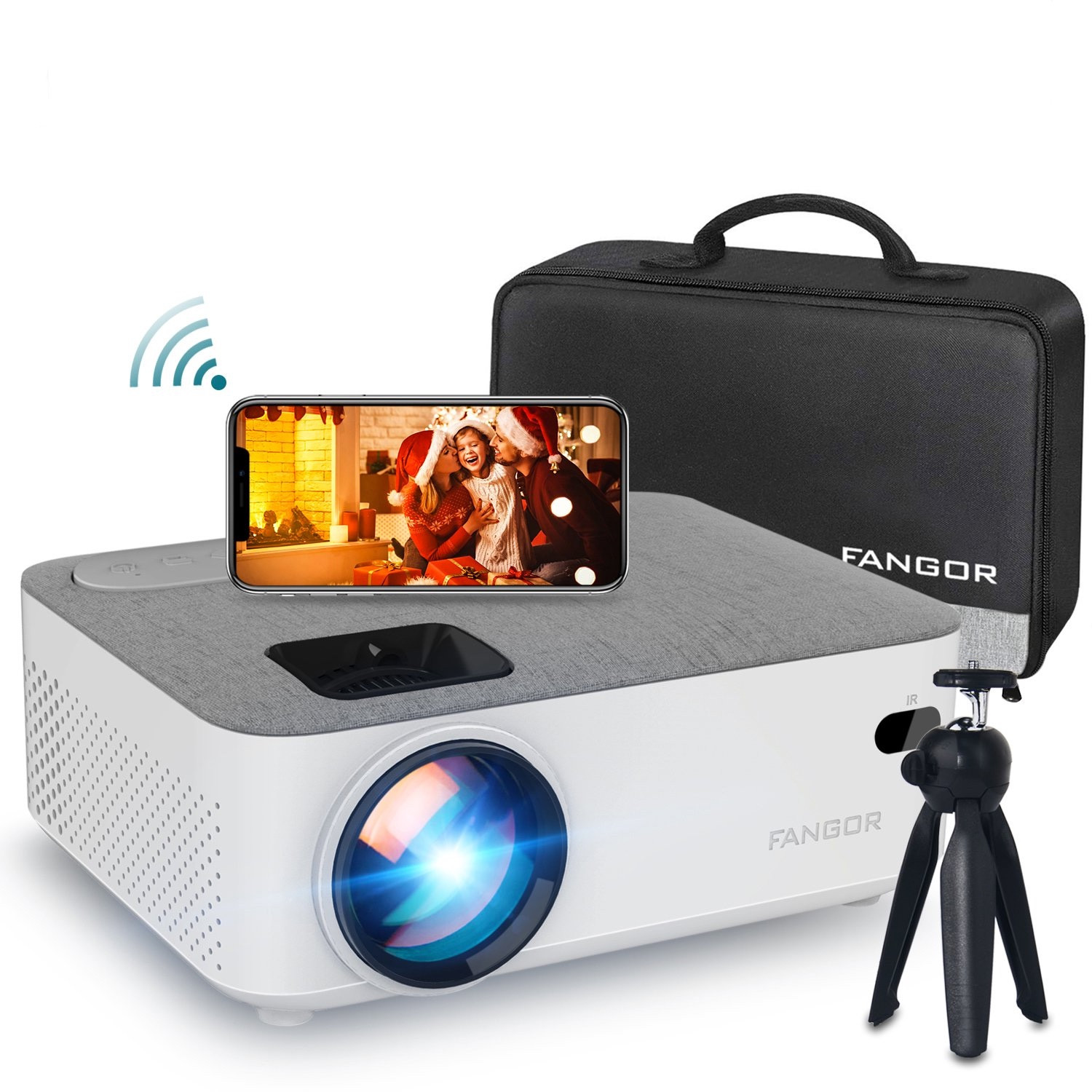 Fangor 206B Mini WiFi Projector, 1080p Support HD, Compatible with TV Stick, USB, Laptop, Free Projector Tripod Included