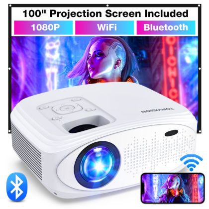 TopVision Mini Projector, WiFi Bluetooth Projector, 1080P Supported 4K, Compatible with TV Stick, PS4,HDMI, VGA, AV, USB