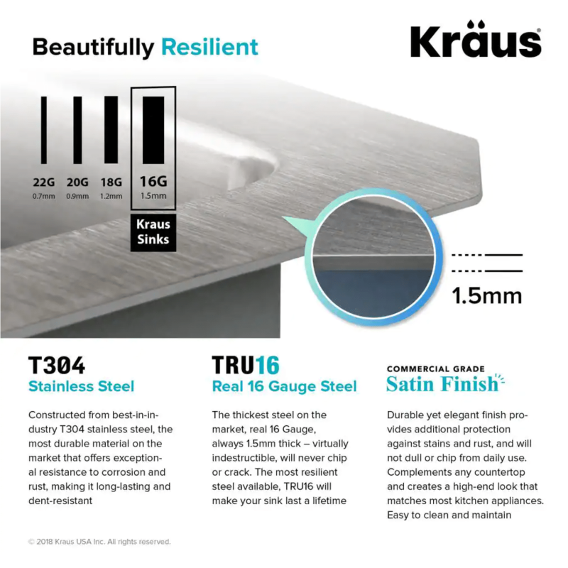 Kraus Standart Pro 32in. 16 Gauge Undermount Single Bowl Stainless Steel Kitchen Sink (KHU100-32)