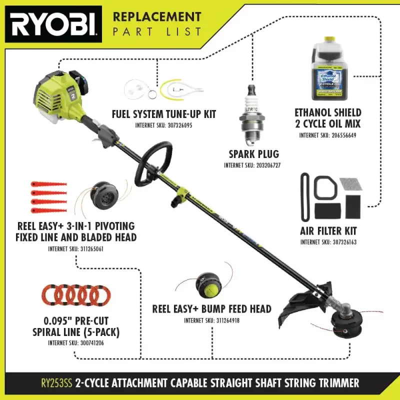 Ryobi 25cc 2-Cycle Attachment Capable Full Crank Straight Gas Shaft String Trimmer