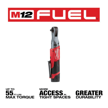 Milwaukee M12 Fuel 12-Volt Lithium-Ion Brushless Cordless 3/8 in. Ratchet Kit with (2) 2.0Ah Batteries, Charger & Tool Bag (2557-22)