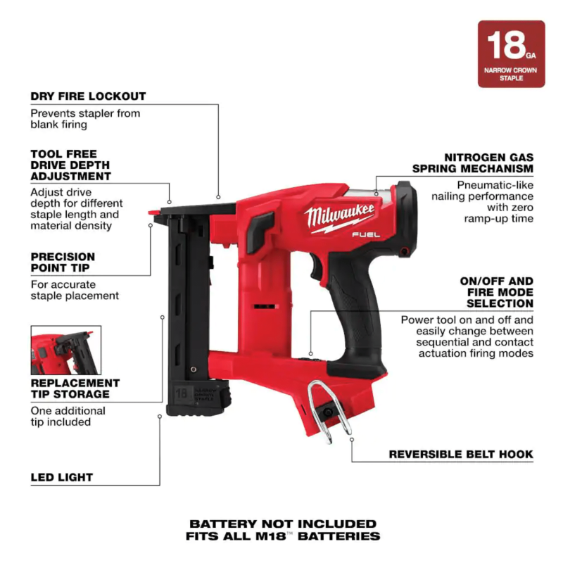 Milwaukee M18 Fuel 18-Volt Lithium-Ion Brushless Cordless 18-Gauge 1/4 in. Narrow Crown Stapler, Tool-Only (2749-20)