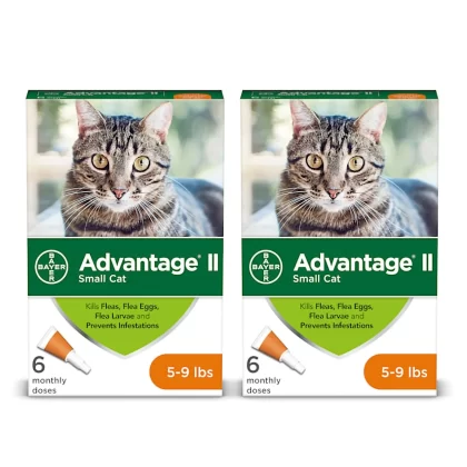 Advantage II Bayer Once-A-Month Cat & Kitten Topical Flea Treatment, 5 to 9 lbs., 2 Packs of 6