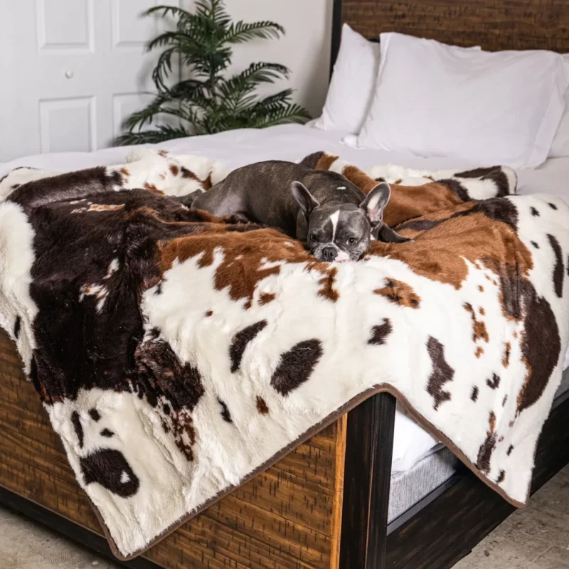 Paw Brands Brown Faux Cowhide PupProtector Waterproof Throw Blanket for Dogs, 60" L X 50" W