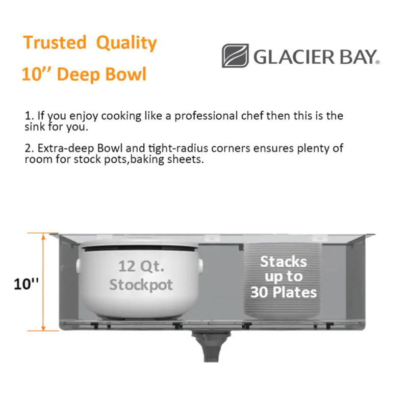 Glacier Bay Zero Radius Undermount 18G Stainless Steel 27 in. Single Bowl Workstation Kitchen Sink with Accessories