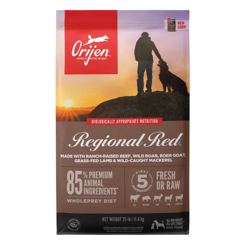 Orijen Regional Red Grain Free & Poultry Free High Protein Fresh & Raw Animal Ingredients Dry Dog Food, 25 lbs.