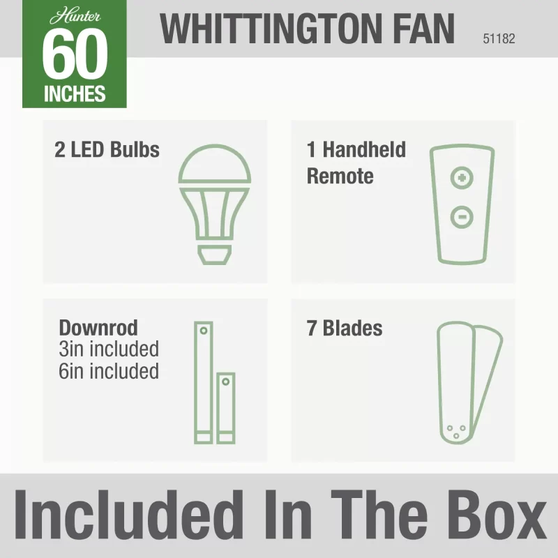 Hunter Whittington 60 in. LED Indoor Noble Bronze Ceiling Fan With Light And Remote