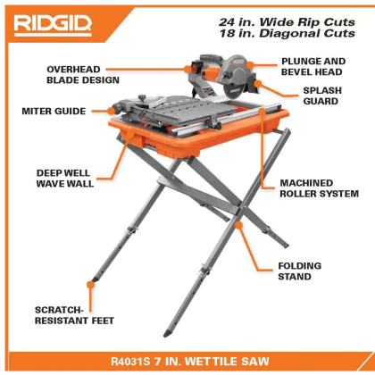 Ridgid R4031S 9 Amp Corded 7 in. Wet Tile Saw with Stand