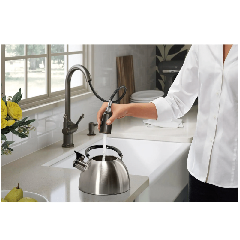Kohler Thierry Two Handle Pull-Down Sprayer Kitchen Faucet with Soap Dispenser in Oil-Rubbed Bronze