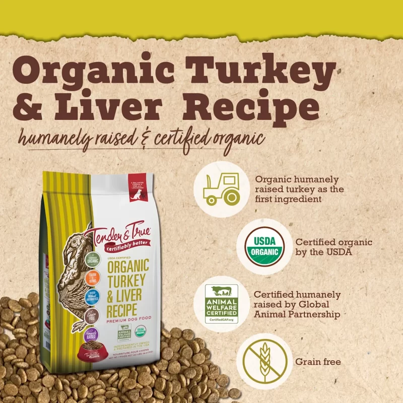 [SET OF 2] - Tender & True Pet Nutrition Organic Turkey & Liver Recipe Dry Dog Food, 20 lbs.