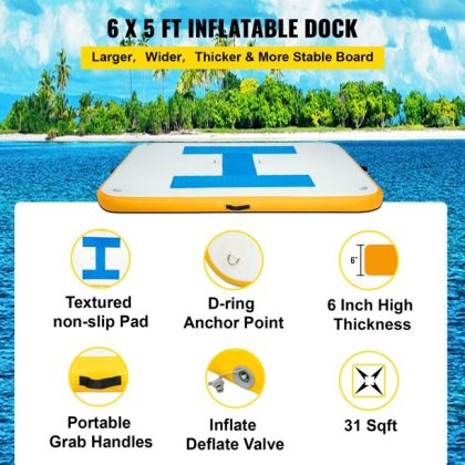 Vevor Inflatable Floating Dock Raft 6 x 5 Ft. With Electric Air Pump, Swim Platform 6 In. Thick