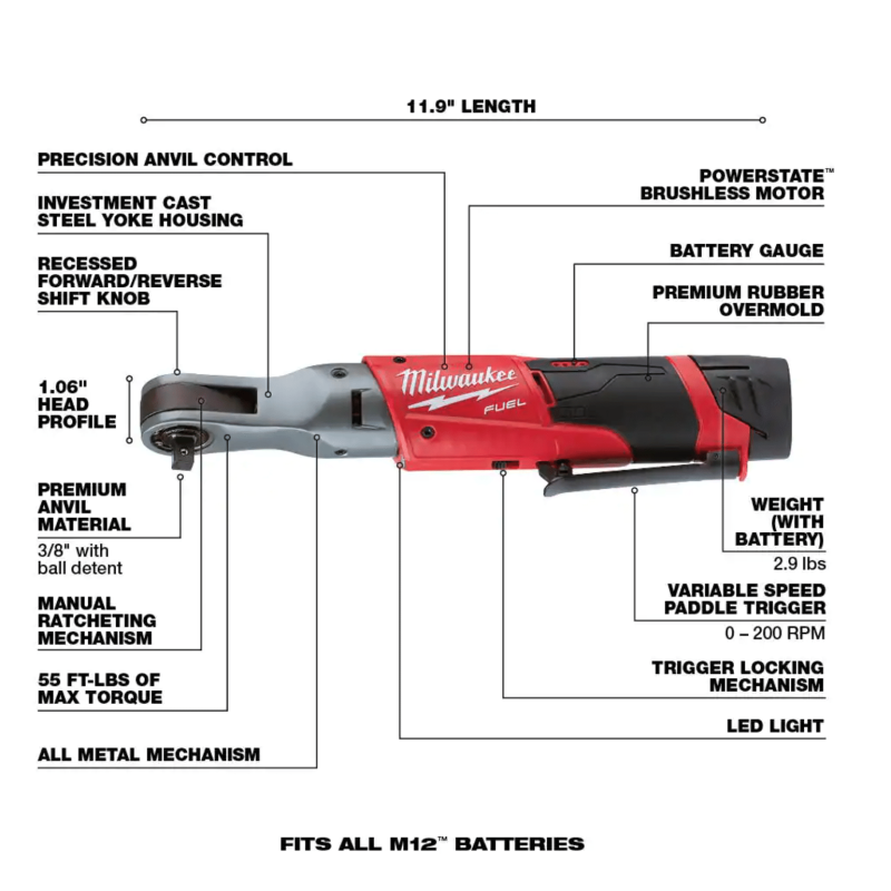 Milwaukee M12 FUEL 12-Volt Lithium-Ion Brushless Cordless 3/8 in. & 1/2 in. Ratchet Combo Kit with (1) 2.0Ah Battery & Charger