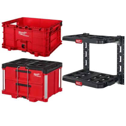 Milwaukee PACKOUT Racking Kit with 2-Drawer Tool Box and Crate (48-22-8480-48-22-8442-48-22-8440)