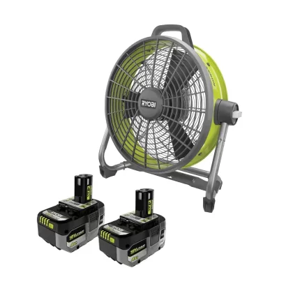 Ryobi ONE+ 18V Cordless Hybrid 18 in. Air Cannon Drum Fan with (2) 4.0 Ah HIGH PERFORMANCE Batteries