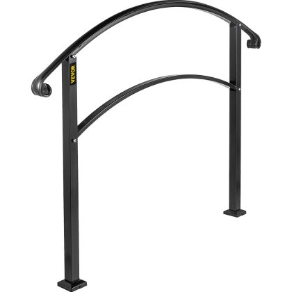 Vevor 4-Step Adjustable Handrail Fits 3 or 4 Steps Stair Rail Wrought Iron Handrail, Matte Black